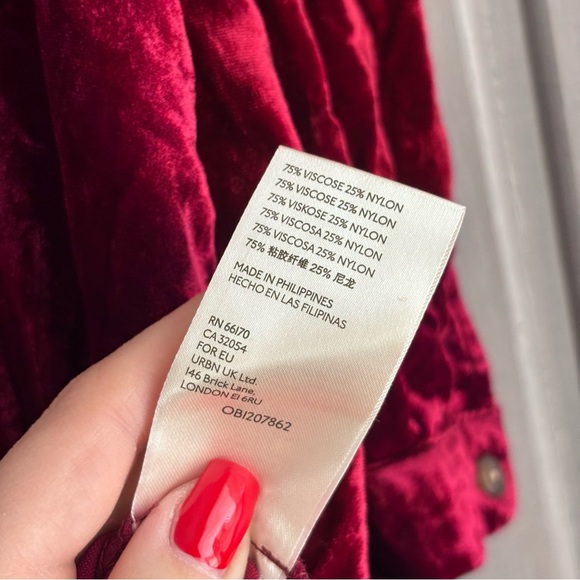 Anthropologie Deep Red Cranberry Velvet Shirt Dress‎ Size M - Picture 6 of 8